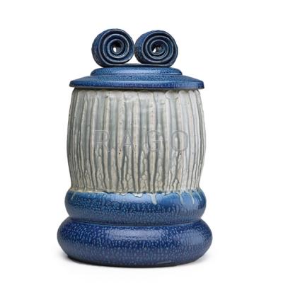 Appraisal: VAL CUSHING b Glazed stoneware lidded jar from the Column