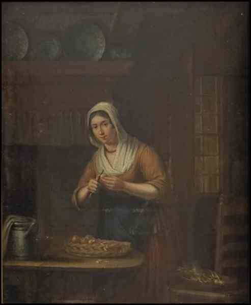 Appraisal: ELISABETH ALIDA HAANEN DUTCH - PEELING POTATOES Oil on wood