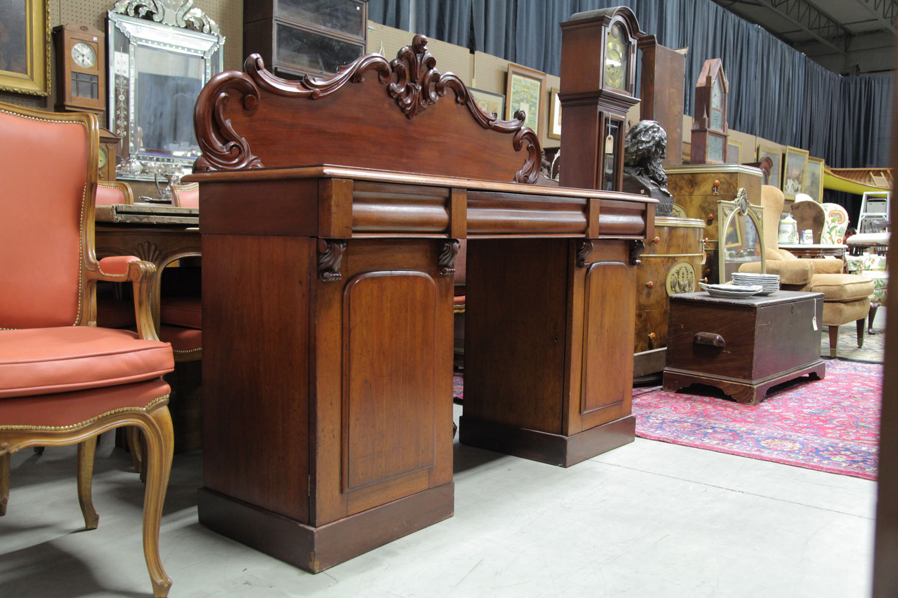 Appraisal: KNEEHOLE DESK American late th century mahogany with pine secondary