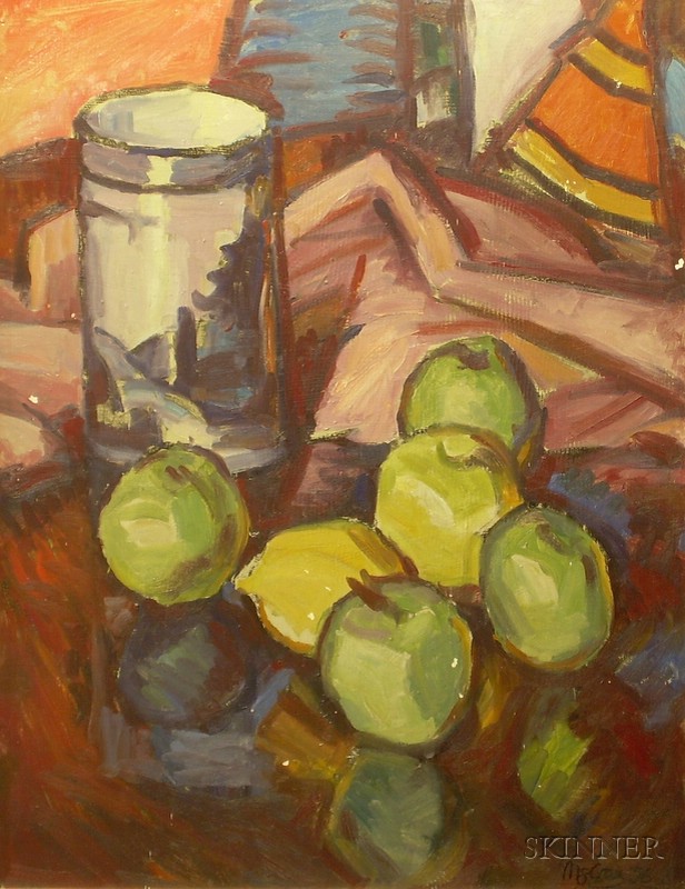 Appraisal: Framed Oil on Board Still Life with Fruit indistinctly inscribed