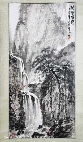 Appraisal: Chinese School th c Mountainous Landscape with Two Figures Contemplating