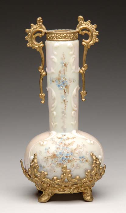 Appraisal: WAVE CREST VASE Bulbous vase with blown-out scrolls and enameled