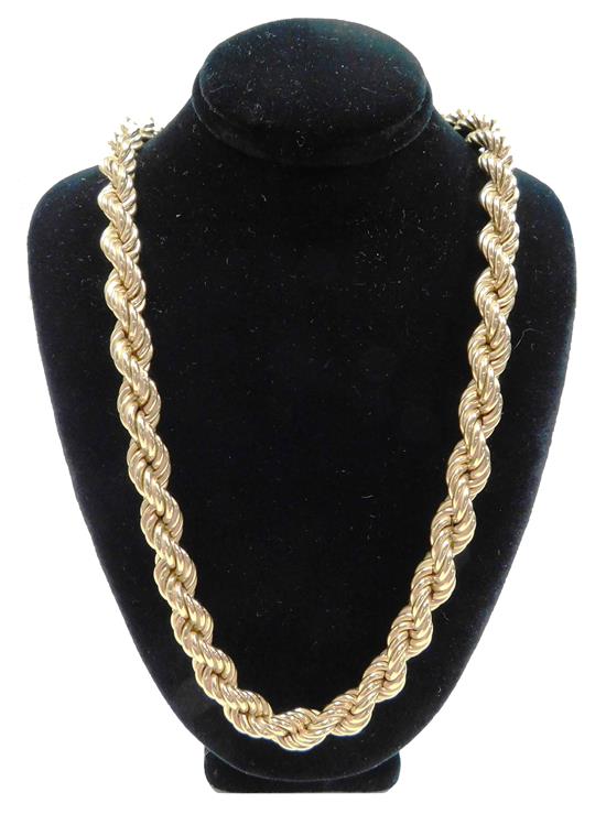 Appraisal: JEWELRY K yellow gold hollow rope chain with lobster claw