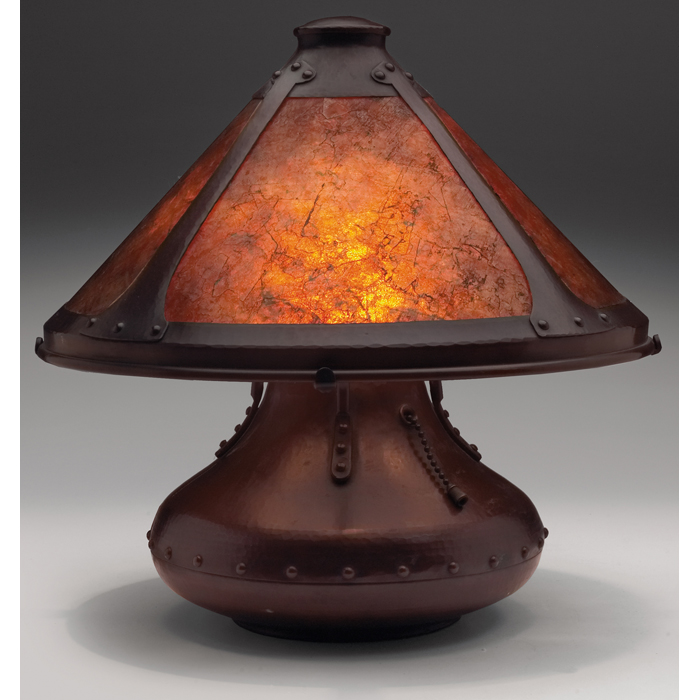 Appraisal: Aurora Studios lamp ''Indian Basket ''hammered copper base and shade