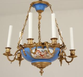 Appraisal: FRENCH SEVRES AND GILT BRONZE LIGHT CHANDELIER FRENCH SEVRES CELESTE