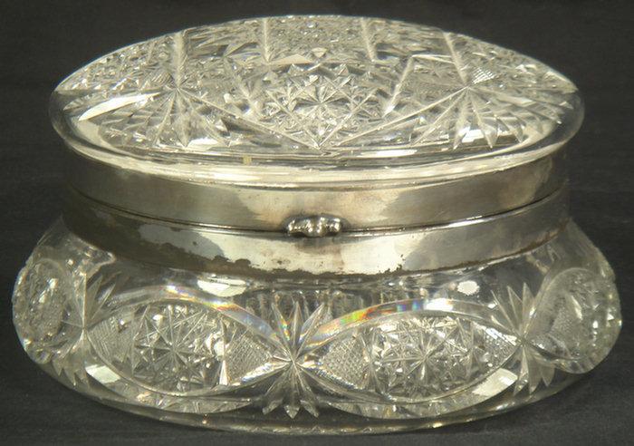 Appraisal: Cut glass dresser jar with hinged lid d h Estimate