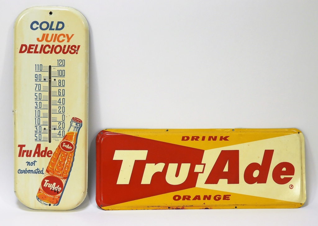 Appraisal: ANTIQUE TIN TRU-ADE ADVERTISING SIGN THERMOMETER United States th CenturyIncludes