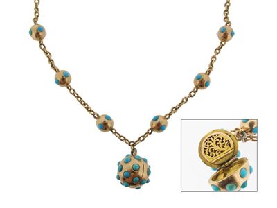 Appraisal: A gold necklace mounted with gold spherical beads set with