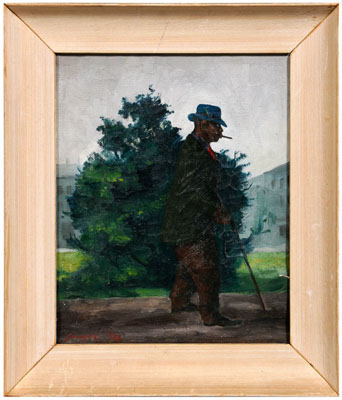 Appraisal: Clyde Singer painting black gentleman with cane walking down a