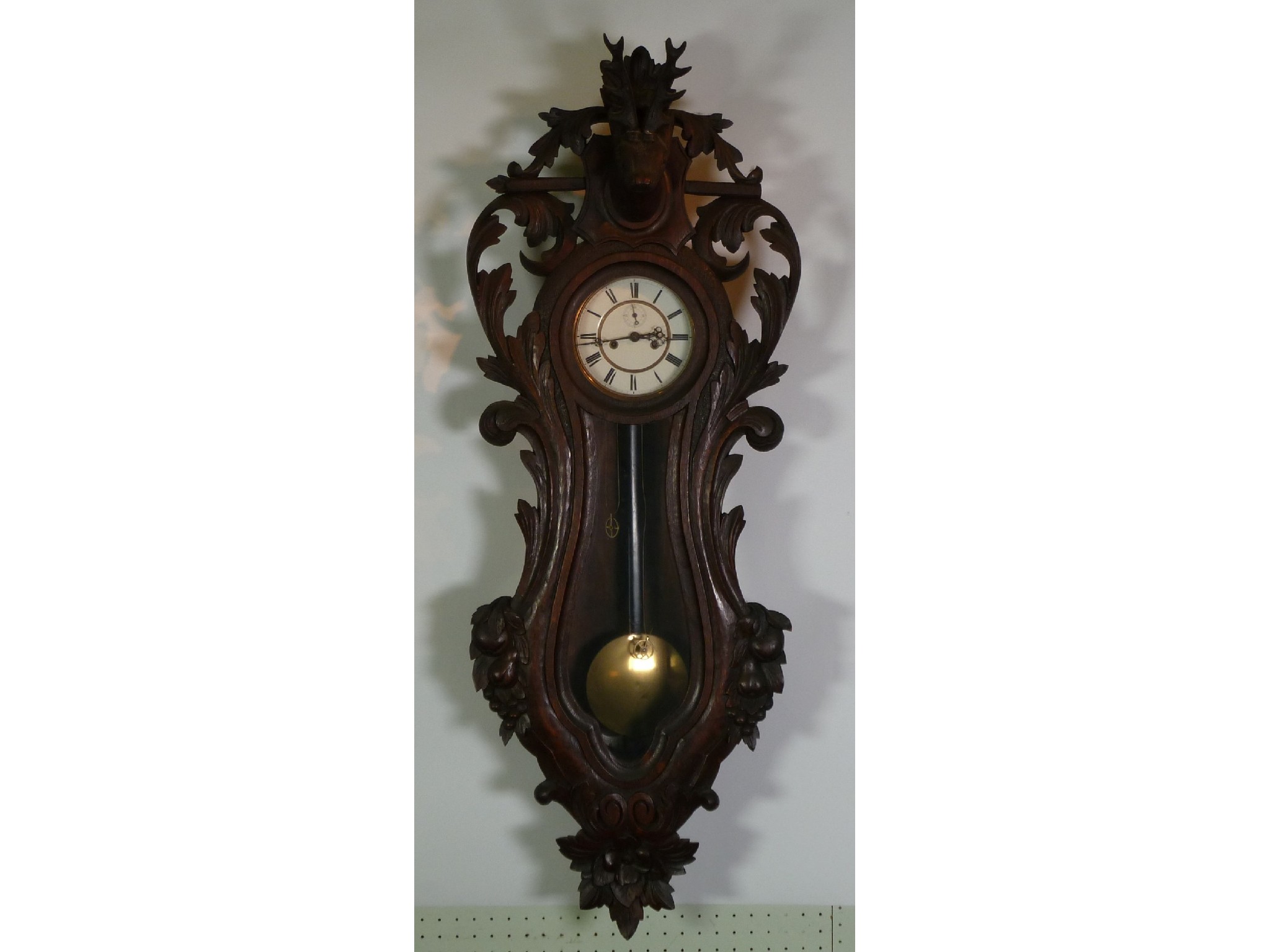 Appraisal: LATE th CENTURY AUSTRIAN CARVED OAK VIENNA WALL CLOCK the