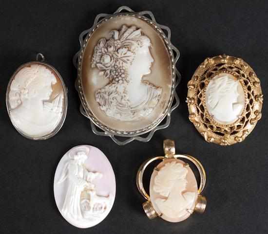 Appraisal: Five assorted cameos Estimate - We are not gemologists Any