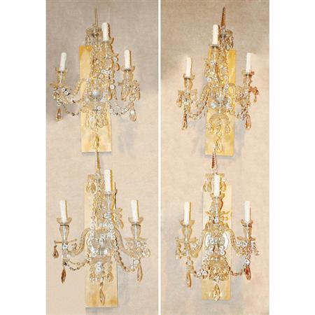 Appraisal: Set of Four George III Style Cut Glass Three-Light Sconces