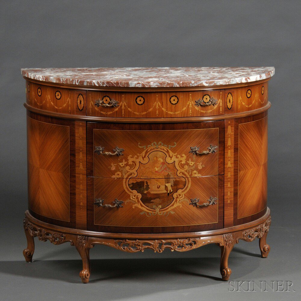 Appraisal: French-style Custom Marble-top Demilune Commode th century with three drawers