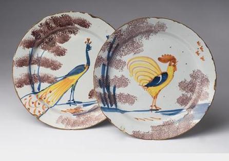 Appraisal: PAIR OF ENGLISH DELFT PLATES PROBABLY BRISTOL CIRCA Each painted