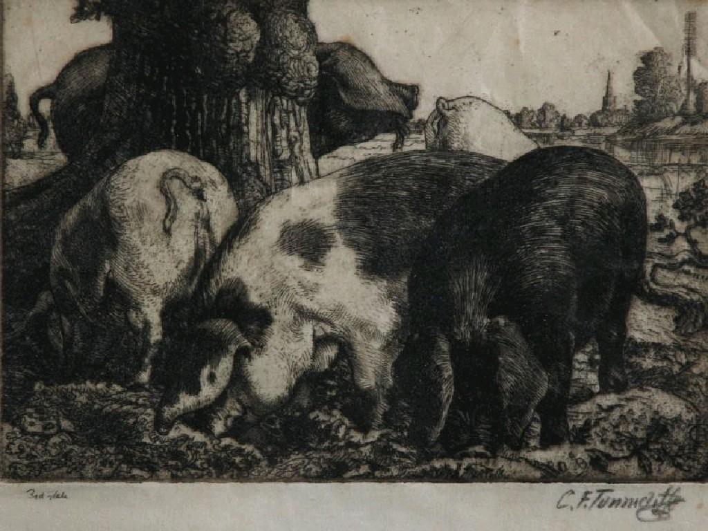 Appraisal: CHARLES FREDERICK TUNNICLIFFE - ARTIST SIGNED rd STATE ORIGINAL ETCHINGPigs