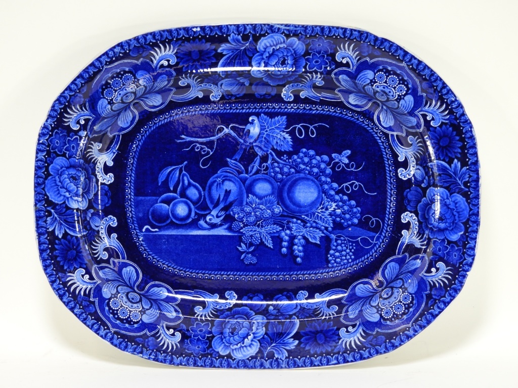 Appraisal: C STAFFORDSHIRE BLUE TRANSFERWARE FRUIT PLATTER England Circa Blue transferware