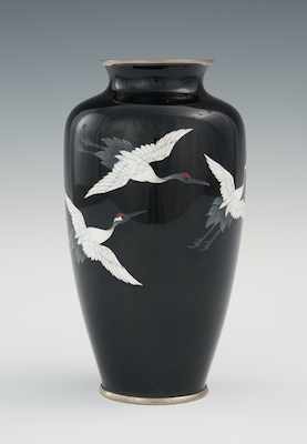 Appraisal: A Cloisonne Vase with Flying Cranes th Century Tapered vase