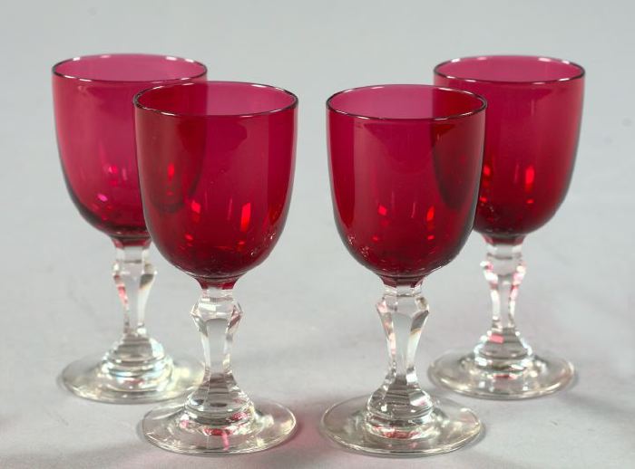 Appraisal: Set of Four Victorian Cranberry Glass Cordials th century each