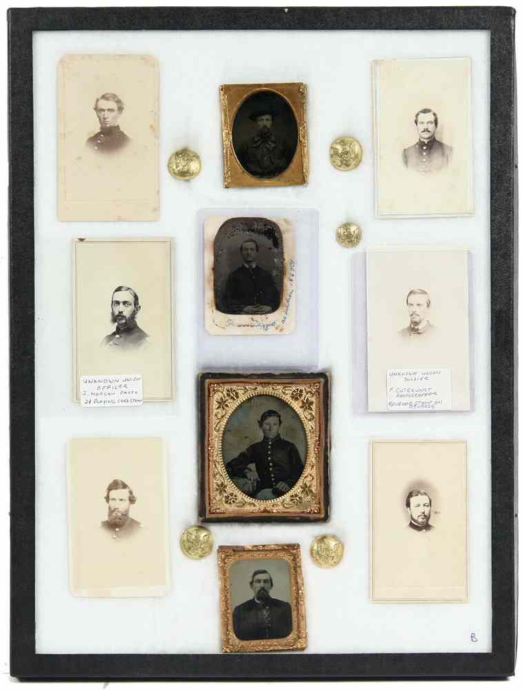 Appraisal: PHOTOS CIVIL WAR ERA SOLDIERS MEN BUTTONS - Including pl