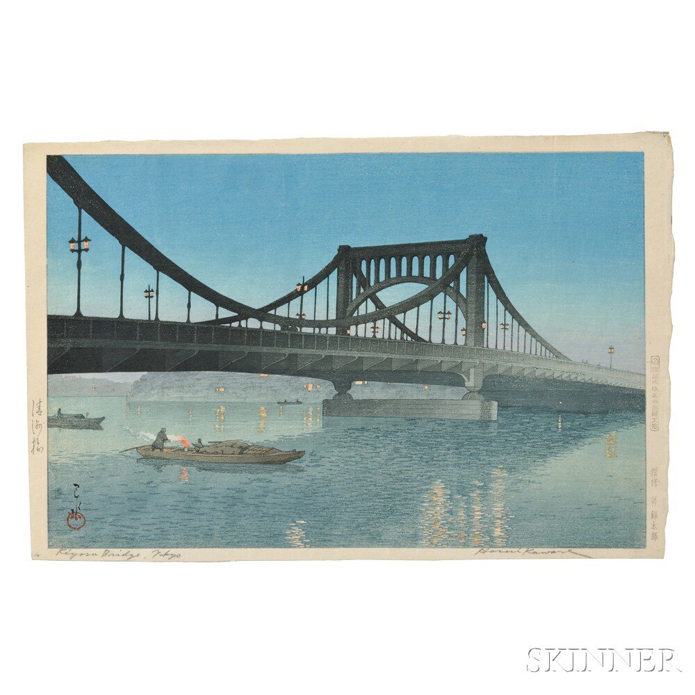 Appraisal: Kawase Hasui - Kiyosu Bridge Tokyo Japan undated color woodblock