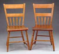 Appraisal: PAIR OF PLANK SEAT KITCHEN WINDSOR SIDE CHAIRS Striped down