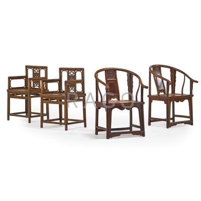 Appraisal: CHINESE CHAIRS Pair of yoke back chairs and pair straight