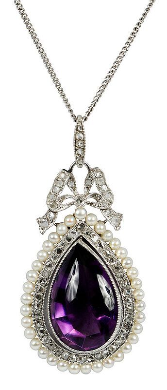 Appraisal: Platinum Amethyst Pearl Diamond Pendant Belle Epoch style rose cut