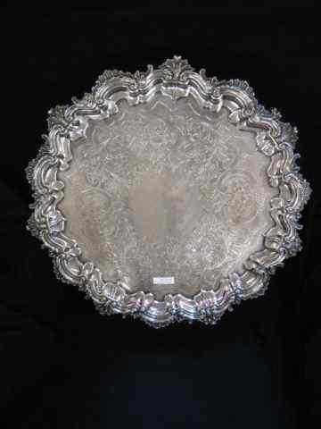 Appraisal: Barker Ellis English Silverplate Footed Salveror tray elaborate floral scalloped