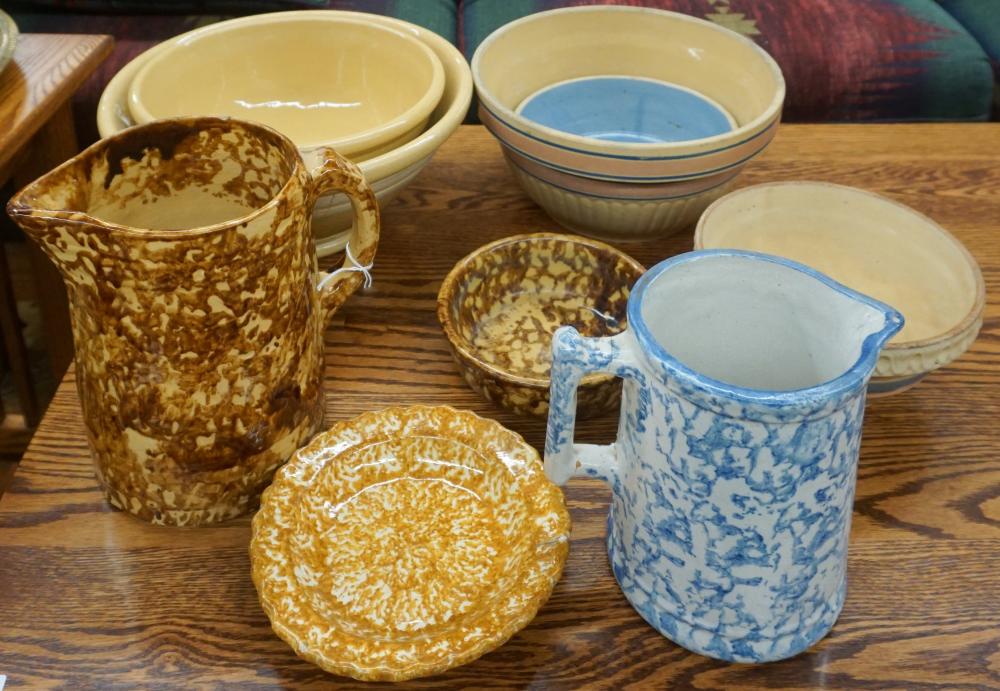 Appraisal: NINE PIECES OF ASSORTED SPONGEWARE CERAMICS AND GLAZED POTTERYNine Pieces