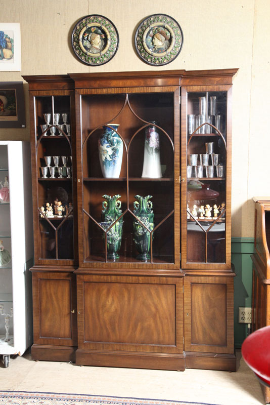 Appraisal: KITTINGER BREAKFRONT CABINET Large two piece with three glazed doors