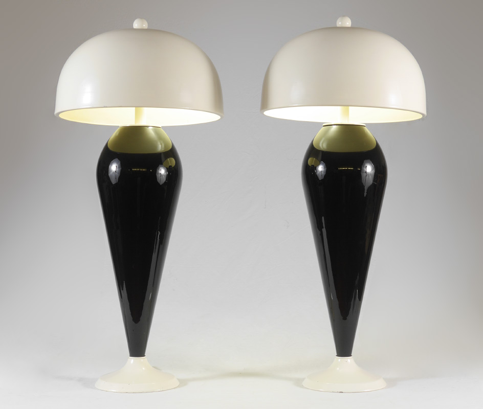 Appraisal: PAIR MID CENTURY GLASS BASE LAMPS Deep blue glass teardrop