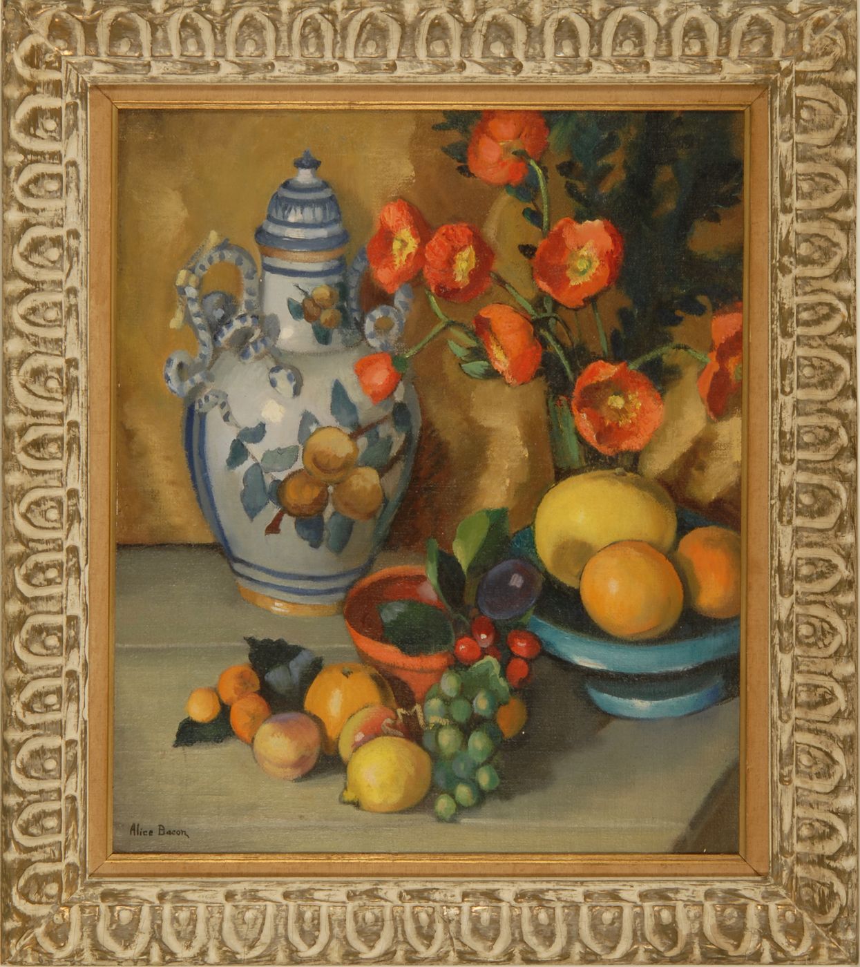 Appraisal: ALICE S BACONAmerican b Still life with fruit vase of