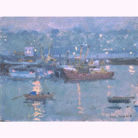 Appraisal: Ken Howard British b Boats in a Harbor at Dusk