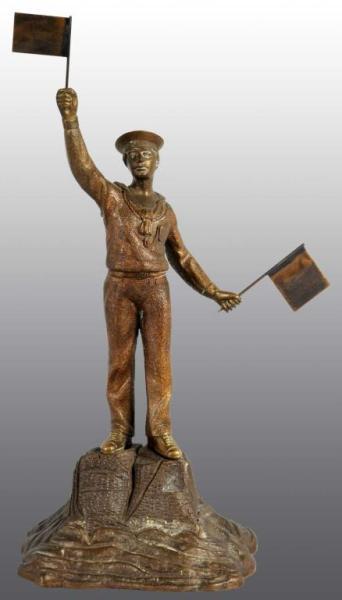 Appraisal: Bronze Sailor Holding Flags Statue Description Spanish American War period