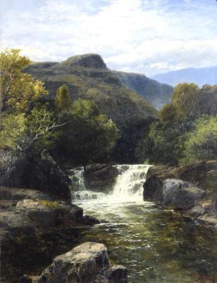 Appraisal: JAMES BURRELL SMITH Mountainous Scene with Waterfall signed and dated