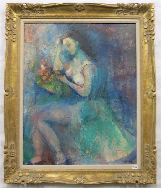 Appraisal: WOMAN WITH FLOWERS OIL ON BOARD Image measures x illegibly