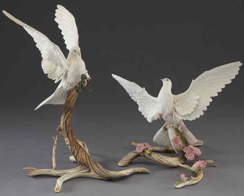 Appraisal: Boehm White Doves on Cherry Blossom porcelainfigures Both marked on