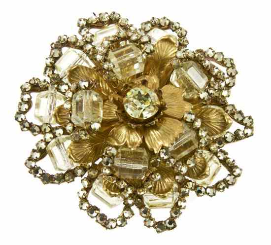 Appraisal: A Miriam Haskell Green Crystal Floral Brooch Stamped Miriam Haskell