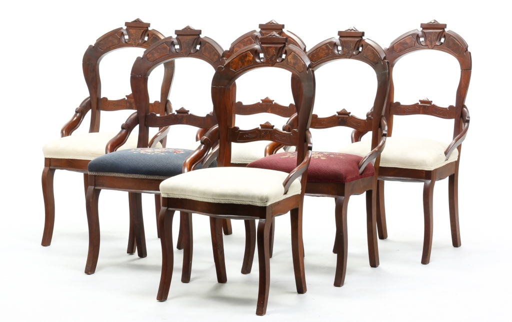 Appraisal: SIX VICTORIAN SIDE CHAIRS Third quarter th century walnut Rounded