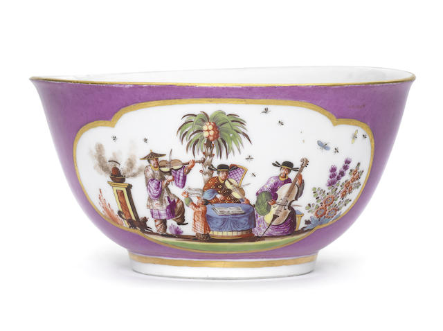 Appraisal: A Meissen purple-ground waste bowl circa Decorated with two quatrelobe