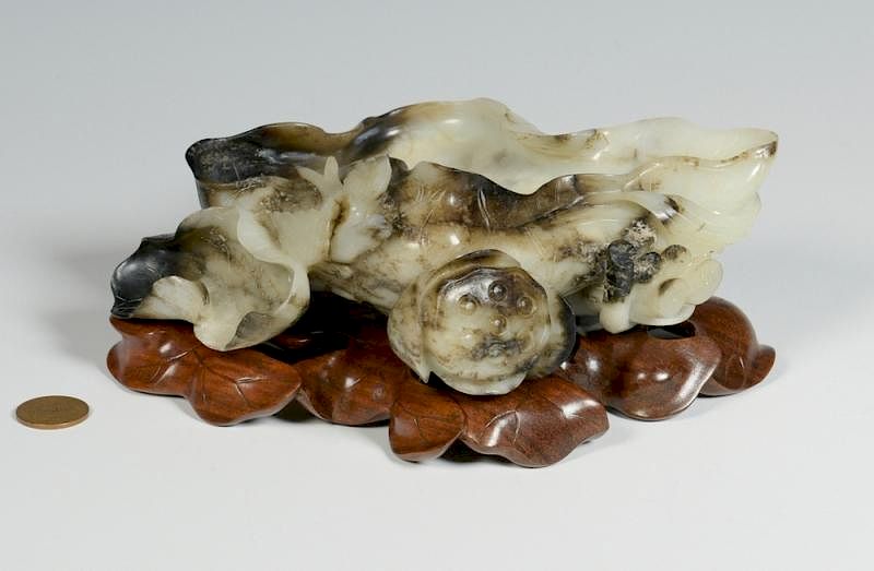 Appraisal: Carved Jade Brush Washer Lotus Form Chinese Qing Dynasty white