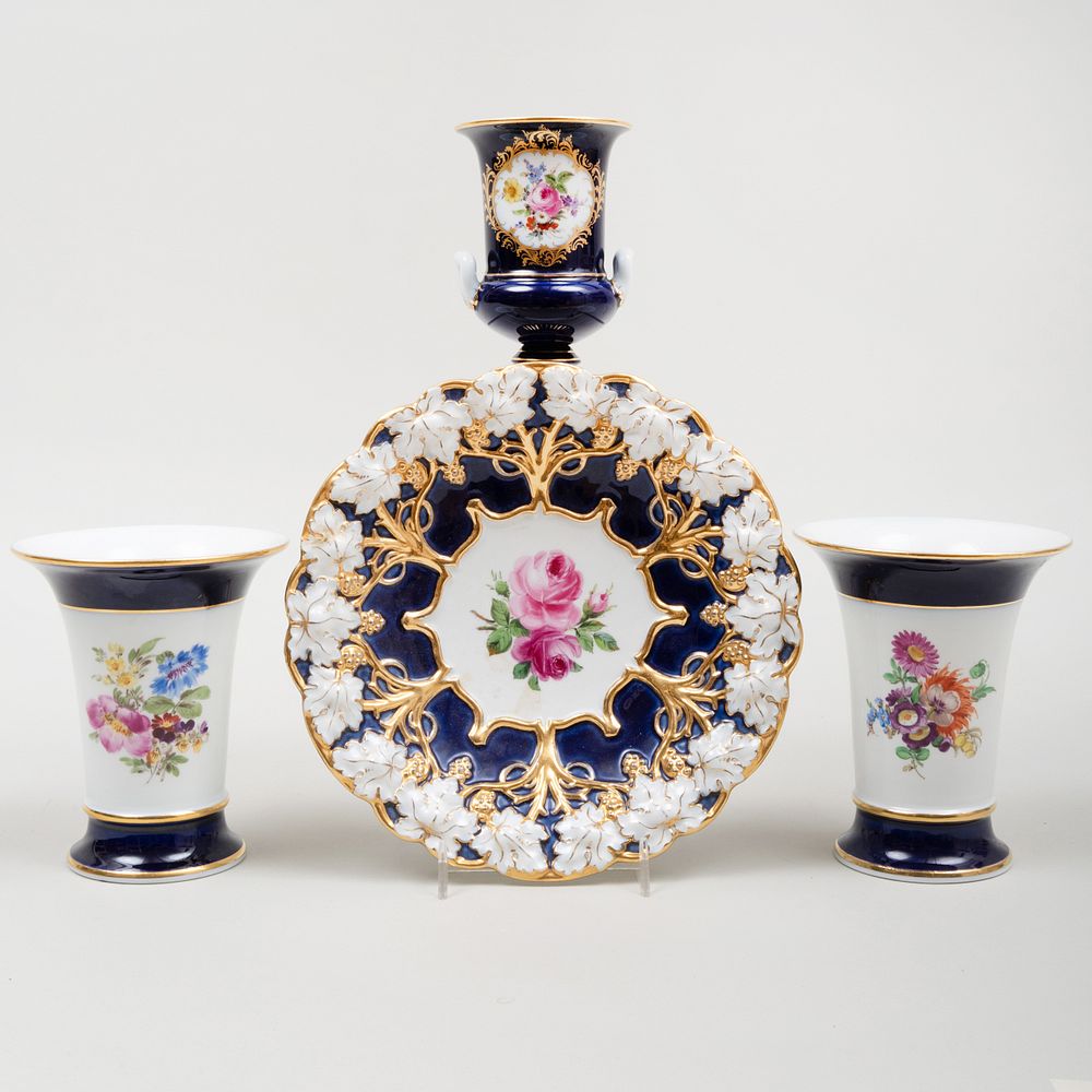 Appraisal: Group of Meissen Cobalt Ground Porcelain Wares Each with blue