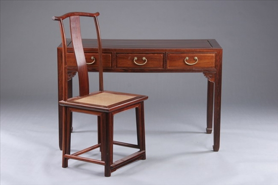 Appraisal: CHINESE ROSEWOOD DESK TOGETHER WITH ROSEWOOD CHAIR th century Rectangular