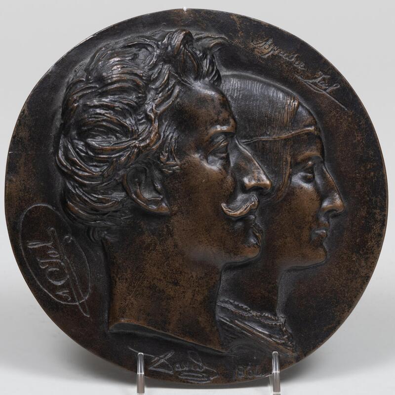 Appraisal: David D'Angers Bronze Rondel of Couple Cast signatures and date