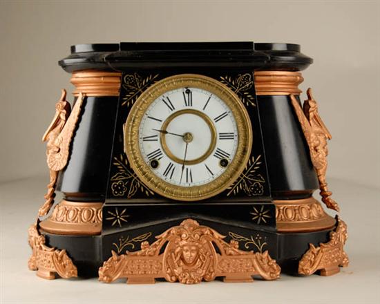 Appraisal: Ansonia Pompeii Clock enameled cast-iron case day time and strike