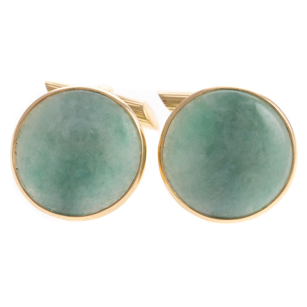 Appraisal: Pair of Gent's Green Jade Cufflinks in K Pair of