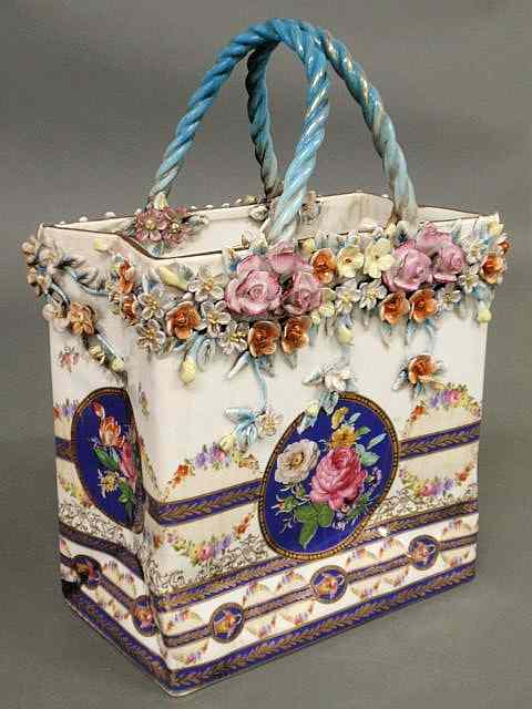 Appraisal: Wonderful French porcelain vase in the form of a handbag