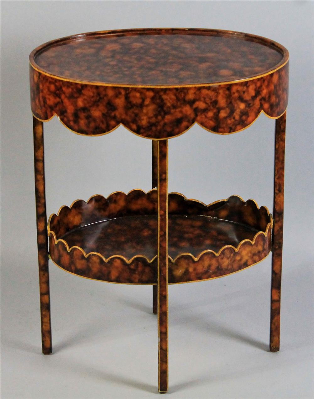 Appraisal: FAUX TORTOISESHELL PAINTED METAL OVAL SIDE TABLE WITH SCALLOPING AND