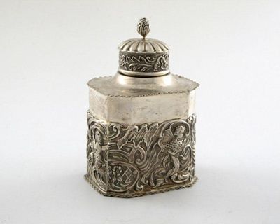 Appraisal: A late-Victorian silver tea caddy of rectangular form canted corners