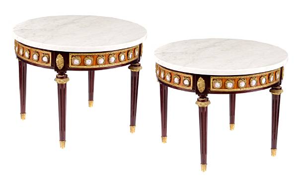 Appraisal: A pair of Louis XV style tables with porcelain plaques